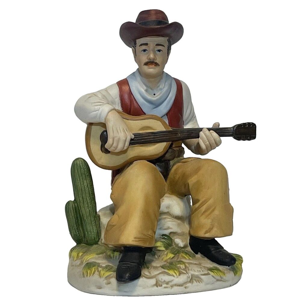 Vintage Western Cowboy 7” Ceramic Figurine HOMCO 1472 Playing Guitar Equestrian